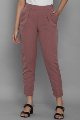 solid polyester regular fit women's pants - brown