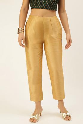 solid polyester regular fit women's pants - gold