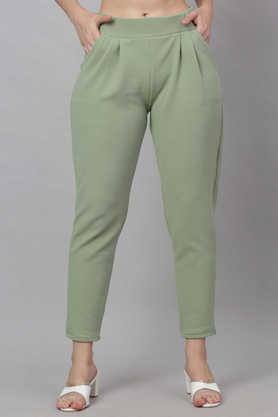 solid polyester regular fit women's pants - green