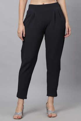 solid polyester regular fit women's pants - grey
