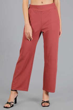 solid polyester regular fit women's pants - pink