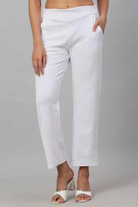 solid polyester regular fit women's pants - white