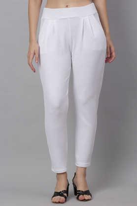 solid polyester regular fit women's pants - white
