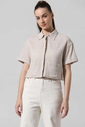 solid polyester regular fit women's shirt - natural