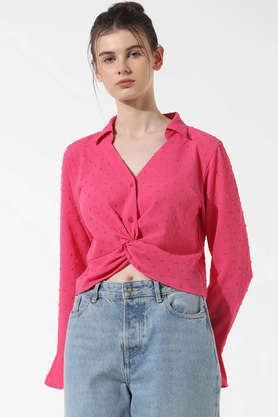 solid polyester regular fit women's shirt - pink