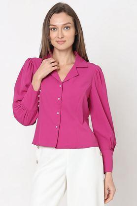 solid polyester regular fit women's shirt - plum