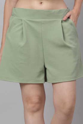 solid polyester regular fit women's shorts - green