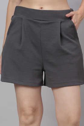 solid polyester regular fit women's shorts - grey