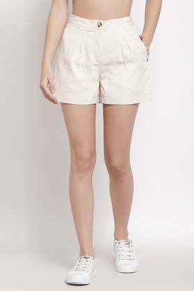 solid polyester regular fit women's shorts - off white