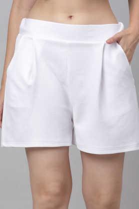 solid polyester regular fit women's shorts - white