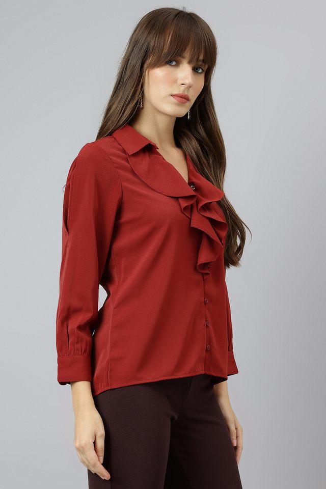 solid polyester regular fit womens casual shirt