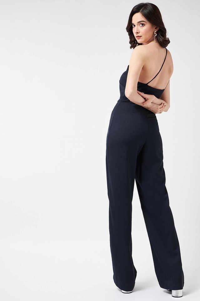 solid polyester regular fit womens jumpsuit