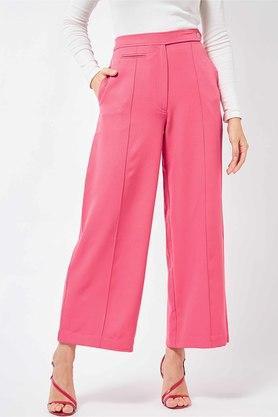 solid polyester regular fit womens pants - pink