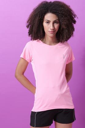 solid polyester regular fit womens t-shirt - pink