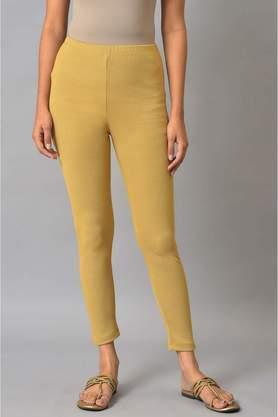 solid polyester regular fit womens tights - gold