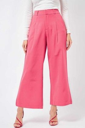 solid polyester regular fit womens wide leg pants - pink