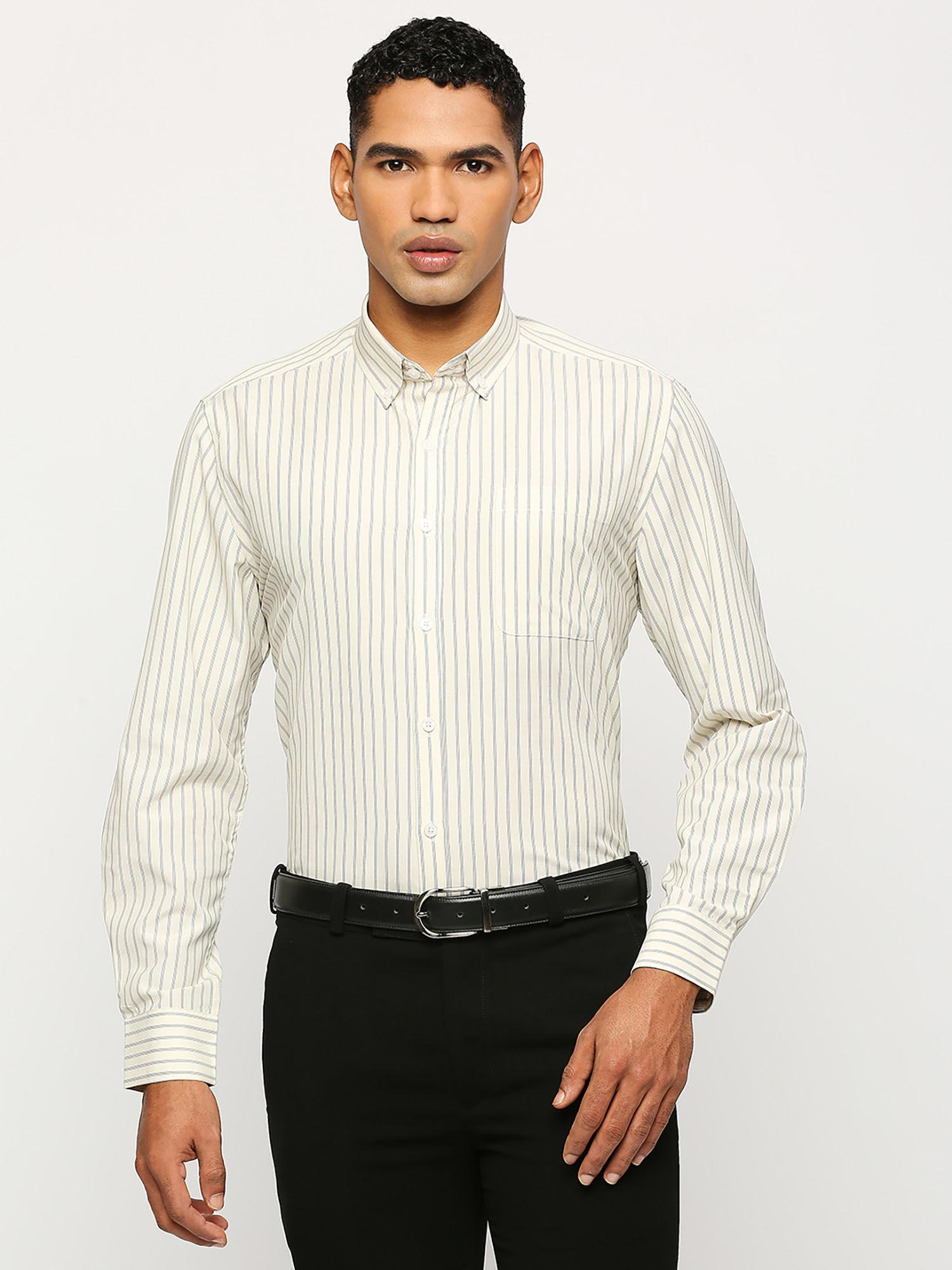 solid polyester regular full sleeves formal shirts - off white
