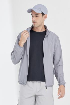 solid polyester regular men's active wear jacket - grey