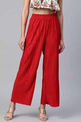 solid polyester regular women's flared palazzo - red