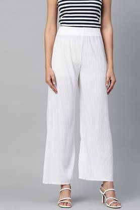 solid polyester regular women's flared palazzo - white