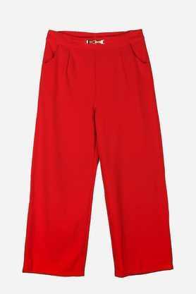 solid polyester relaxed fit girls leggings - red