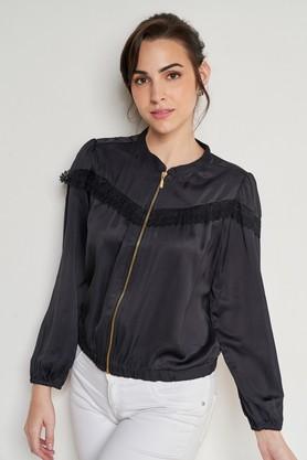 solid polyester relaxed fit women's jacket - black