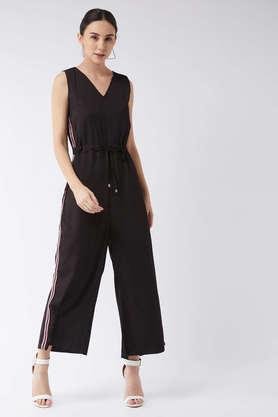 solid polyester relaxed fit women's jumpsuit - black