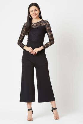 solid polyester relaxed fit women's jumpsuit - black