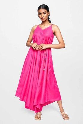 solid polyester relaxed fit women's regular jumpsuit - pink