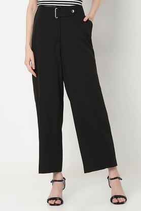 solid polyester relaxed fit women's trousers - black