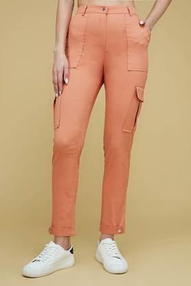 solid polyester relaxed fit women's trousers - dusty orange