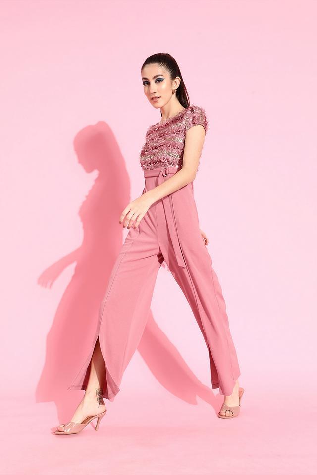 solid polyester relaxed fit womens jumpsuit