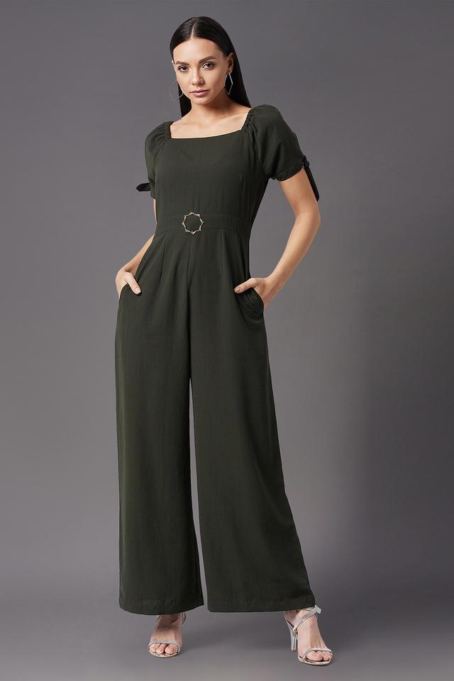 solid polyester relaxed fit womens jumpsuit