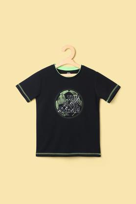 solid polyester round neck boy's t-shirt - black