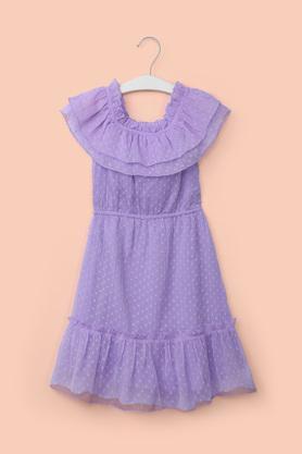 solid polyester round neck girl's casual wear dress - lavender