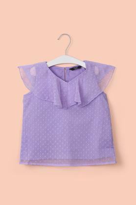 solid polyester round neck girl's top - lavender