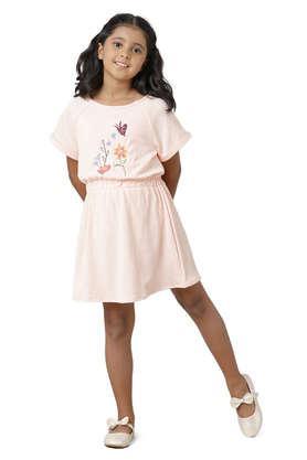 solid polyester round neck girls fusion wear dress - pink