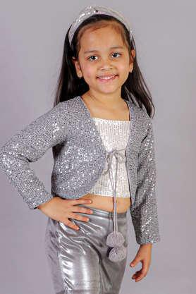 solid polyester round neck girls top - grey