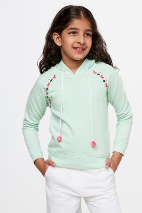 solid polyester round neck girls top - mint