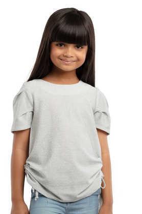 solid polyester round neck girls top - silver