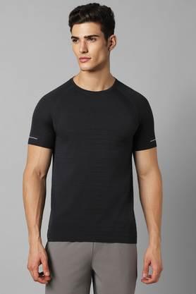 solid polyester round neck men's t-shirt - black