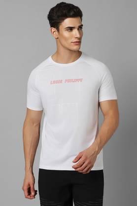 solid polyester round neck men's t-shirt - white