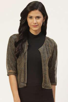 solid polyester round neck women's shrug - gold