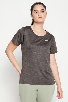 solid polyester round neck women's t-shirt - grey