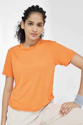 solid polyester round neck women's t-shirt - orange