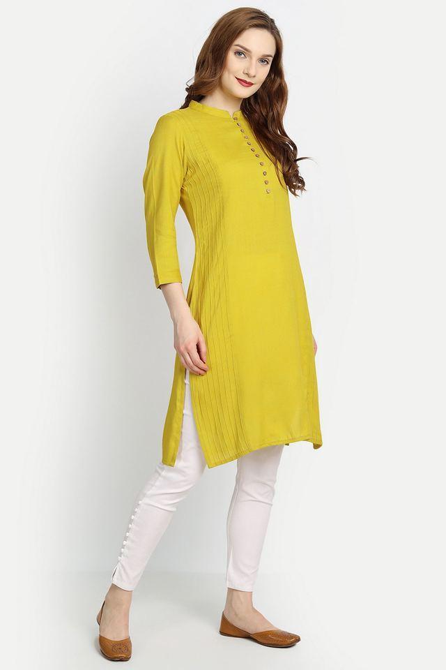 solid polyester round neck womens casual wear kurti