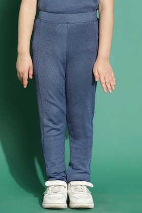 solid polyester slim fit girls leggings - blue
