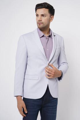 solid polyester slim fit men's casual blazer - purple