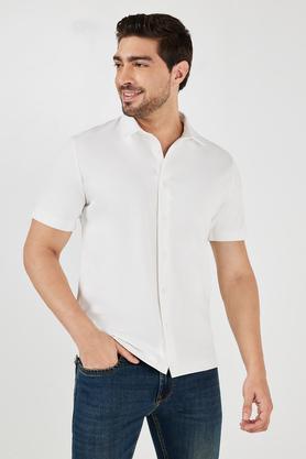 solid polyester slim fit men's casual shirt - white