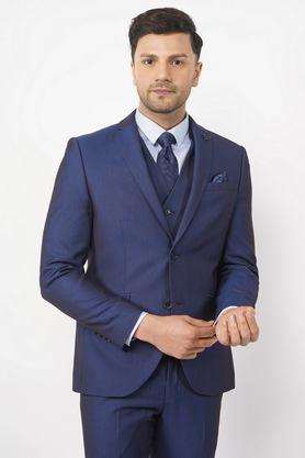 solid polyester slim fit men's casual suit - navy